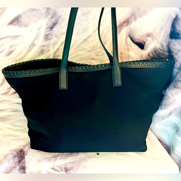 Tory Burch Marion East-West Black Nylon & Leather Tote - Picture 2 of 5